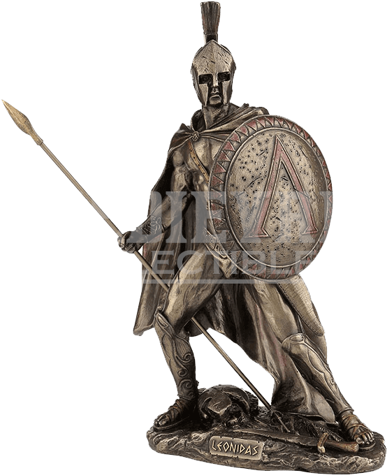 Leonidas With Spear And Shield Bronze Statue - Greek Warrior Figurine Clipart (554x680), Png Download