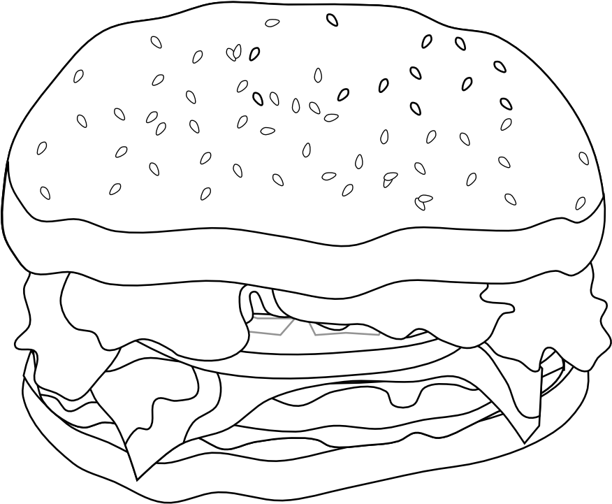 Cheese Burger Cheeseburger Black White Line Art 999px - Illustration Clipart (999x899), Png Download