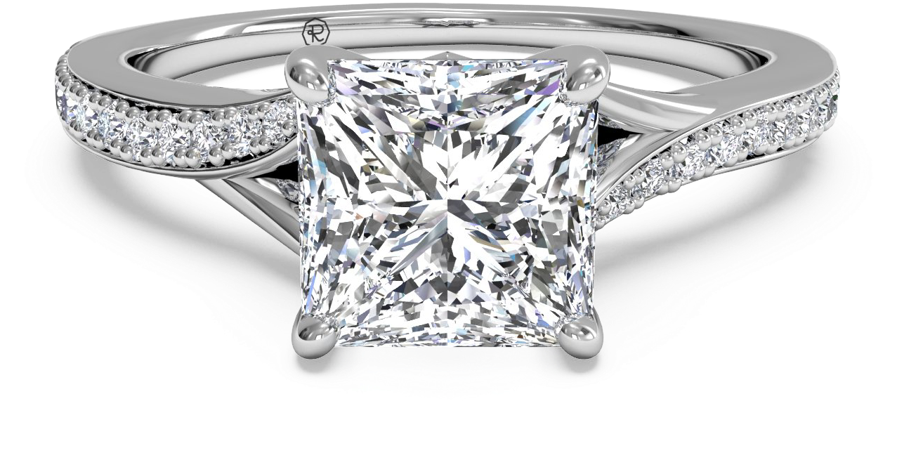 Diamond Shaped Wedding Rings - Engagement Ring With Diamond Band Clipart (1280x860), Png Download