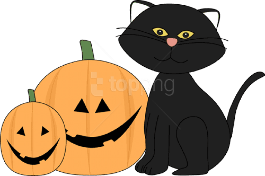 Free Png Jack O Lantern Halloween Black Cat And Jack - Cute Halloween Black Cat Clipart Transparent Png (850x565), Png Download
