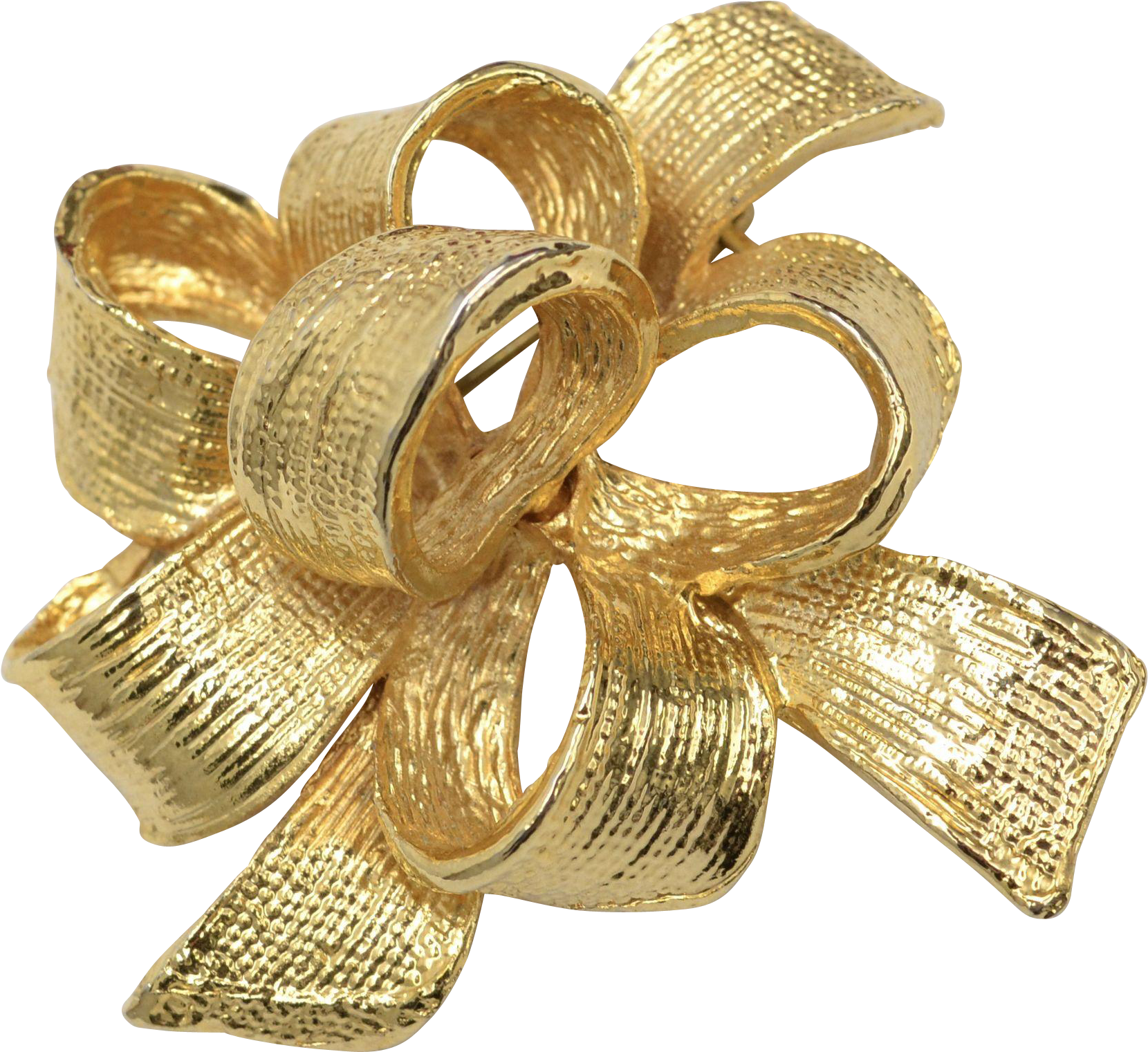 Heavy Gold Plated Christmas Ribbon Bow Textured Brooch - Brass Clipart (1659x1659), Png Download