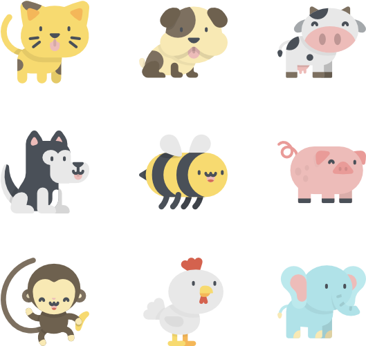 Image Royalty Free Flat Vector Animal - Kawaii Animals Png Clipart (600x564), Png Download