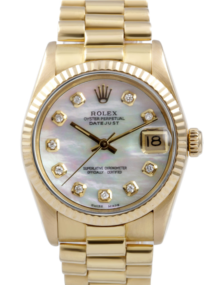 Pre-owned Rolex Midsize Yellow Gold President Watch - Rolex Women Yellow Gold Clipart (1000x1000), Png Download