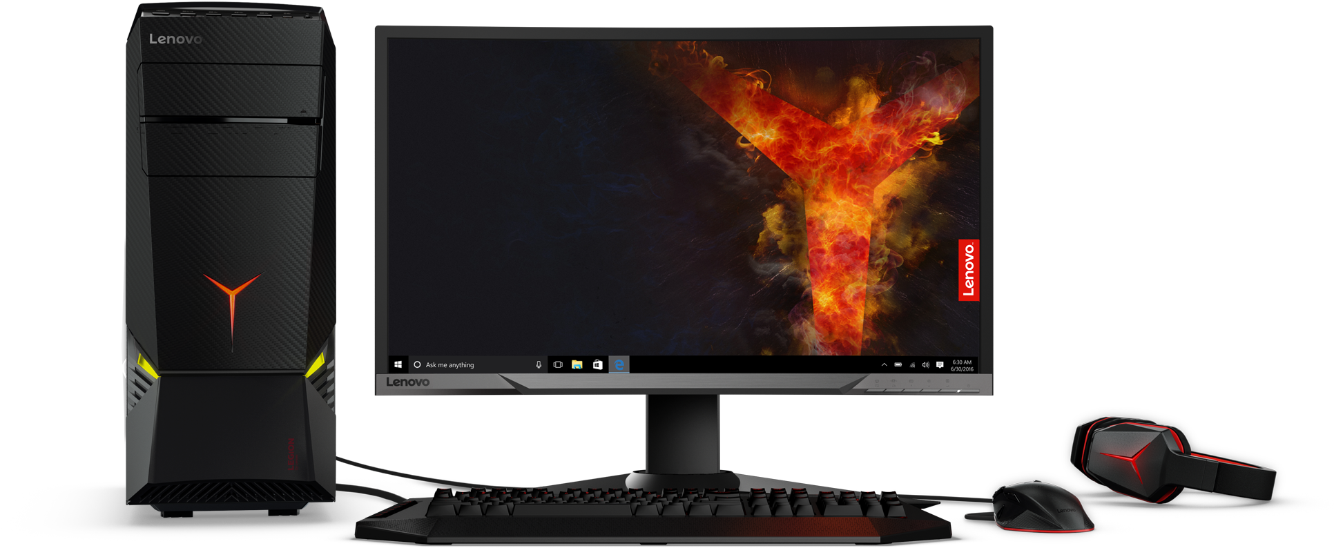 Lenovo Legion Y920 Tower With Gaming Monitor - Lenovo Ideacentre Y700 2017 Clipart (2000x1126), Png Download