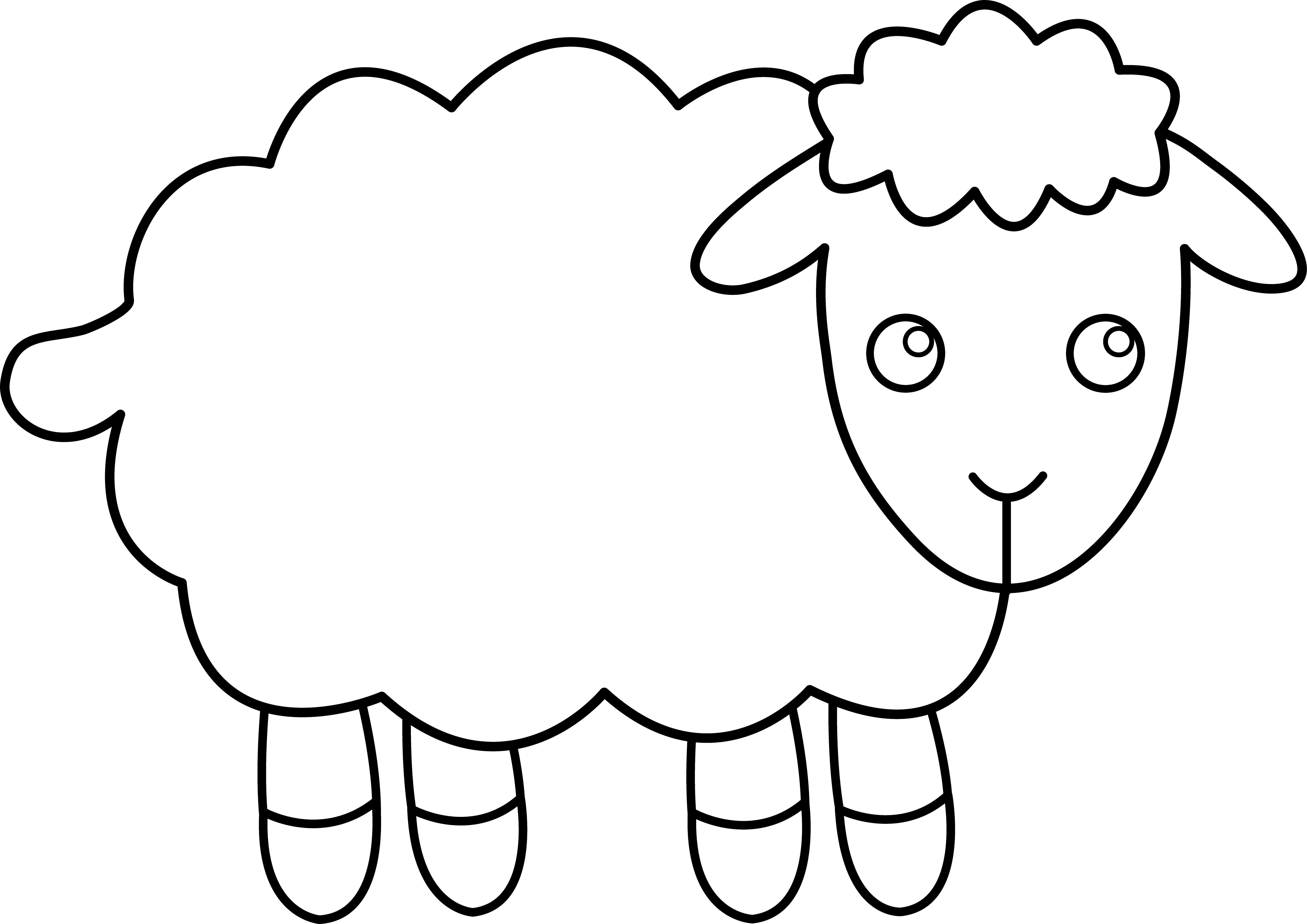 Sheep Black And White Cute Sheep Clipart Black And - Cotton Ball Sheep Craft Template - Png Download (5697x4027), Png Download