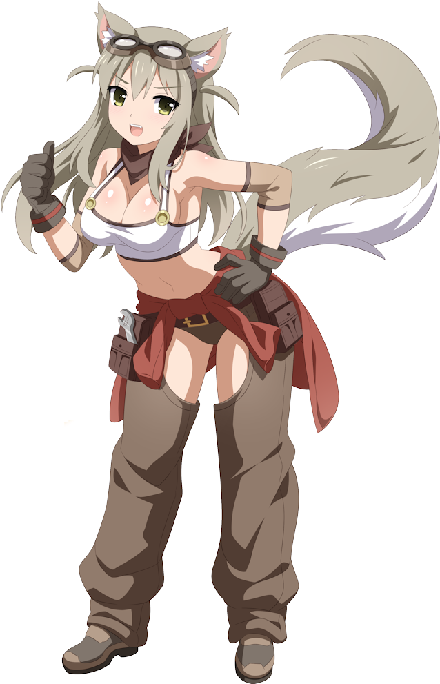 1girl Adjustable Wrench Animal Ears Bangs Bare Shoulders - Lily The Fox Mechanic Clipart (852x1000), Png Download