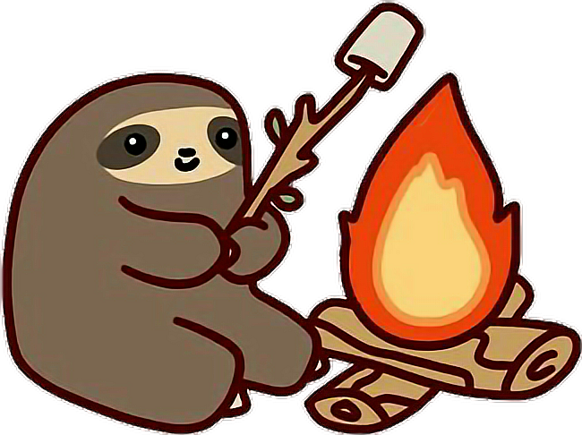 Sloth Fire Animal Marshmallow Camping Tumblr - Sloth Roasting Marshmallows Clipart (650x486), Png Download