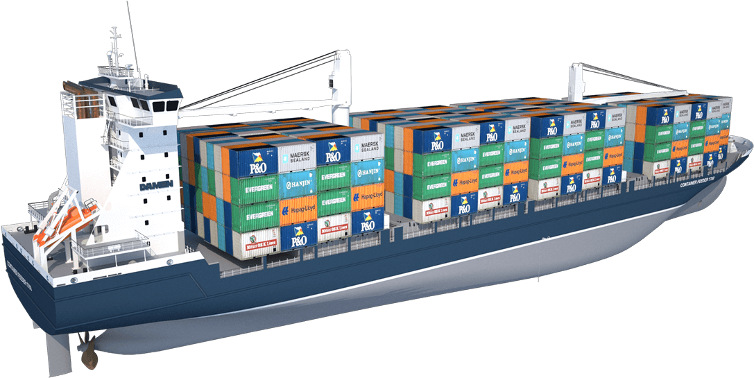 Cargo Ship Png - 3d Container Ship Png Clipart (1300x575), Png Download