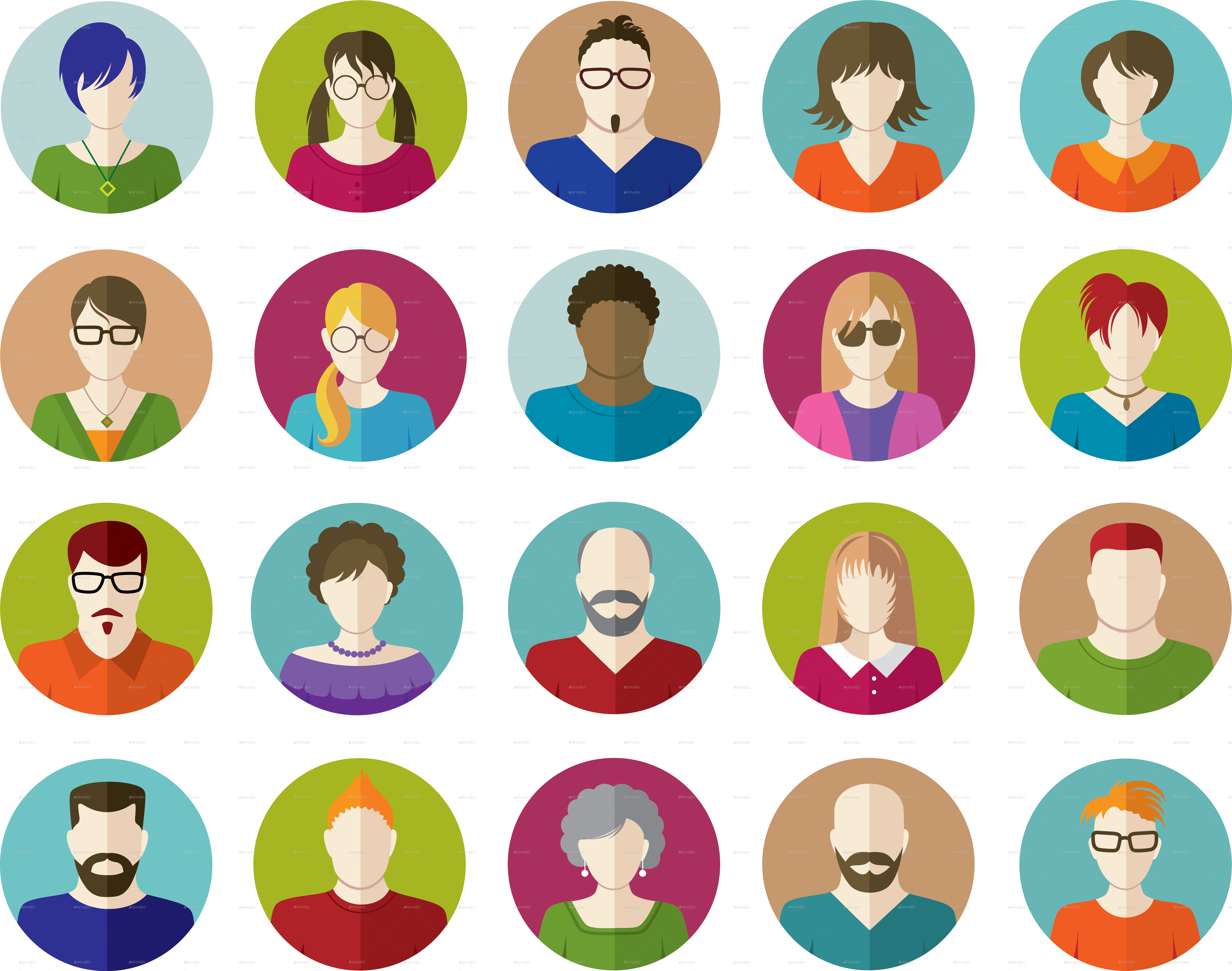 Set Of People Flat Icons By Vectorgirl - People Flat Icons Png Clipart (6723x5298), Png Download