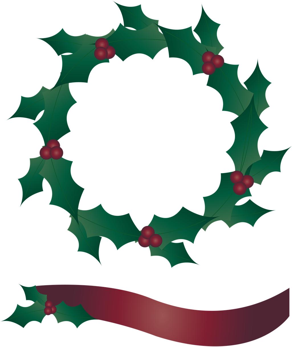 Holly Wreath, Wreath, Banner, Christmas - Holly Wreath Png Clipart (1025x1219), Png Download