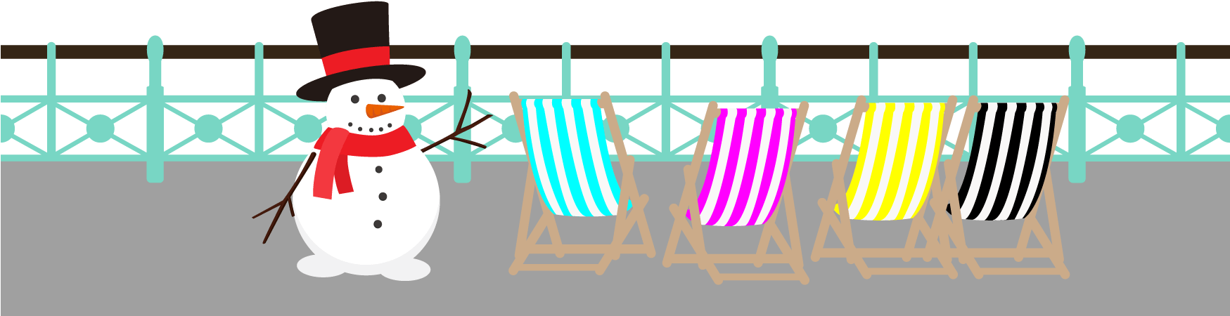 Railings And Cmyk Deckchairs Christmas Snowman - Snowman Clipart (1748x469), Png Download
