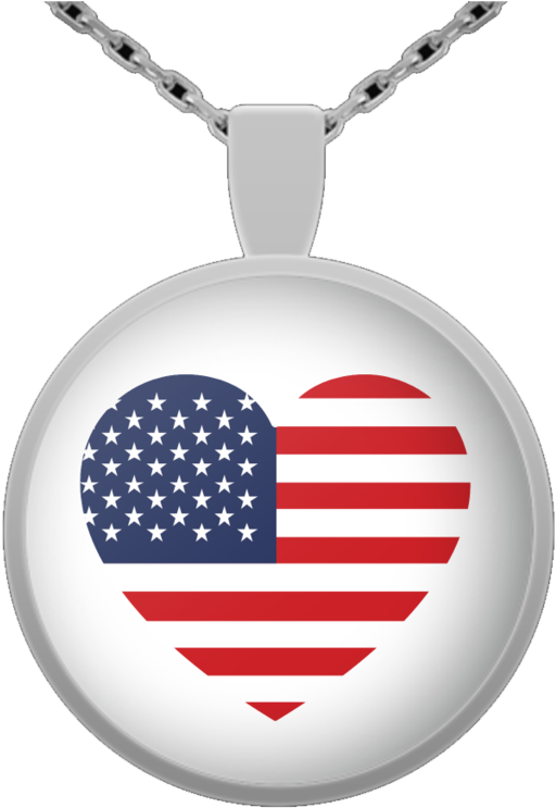 Usa Flag Heart Round Pendant Necklace - Locket Clipart (853x1024), Png Download