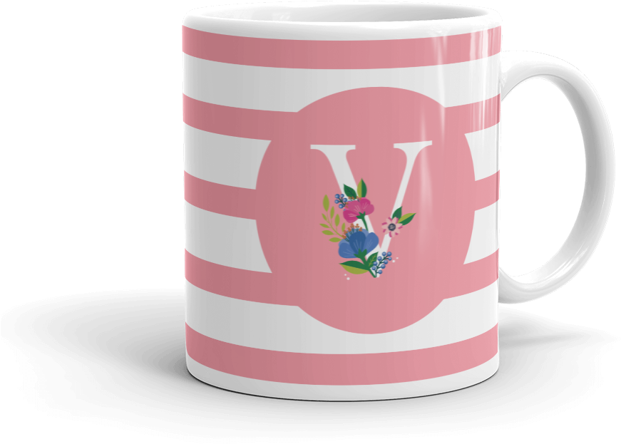 Spring Blossom Letter V Mug - H Letter Mug Clipart (871x623), Png Download