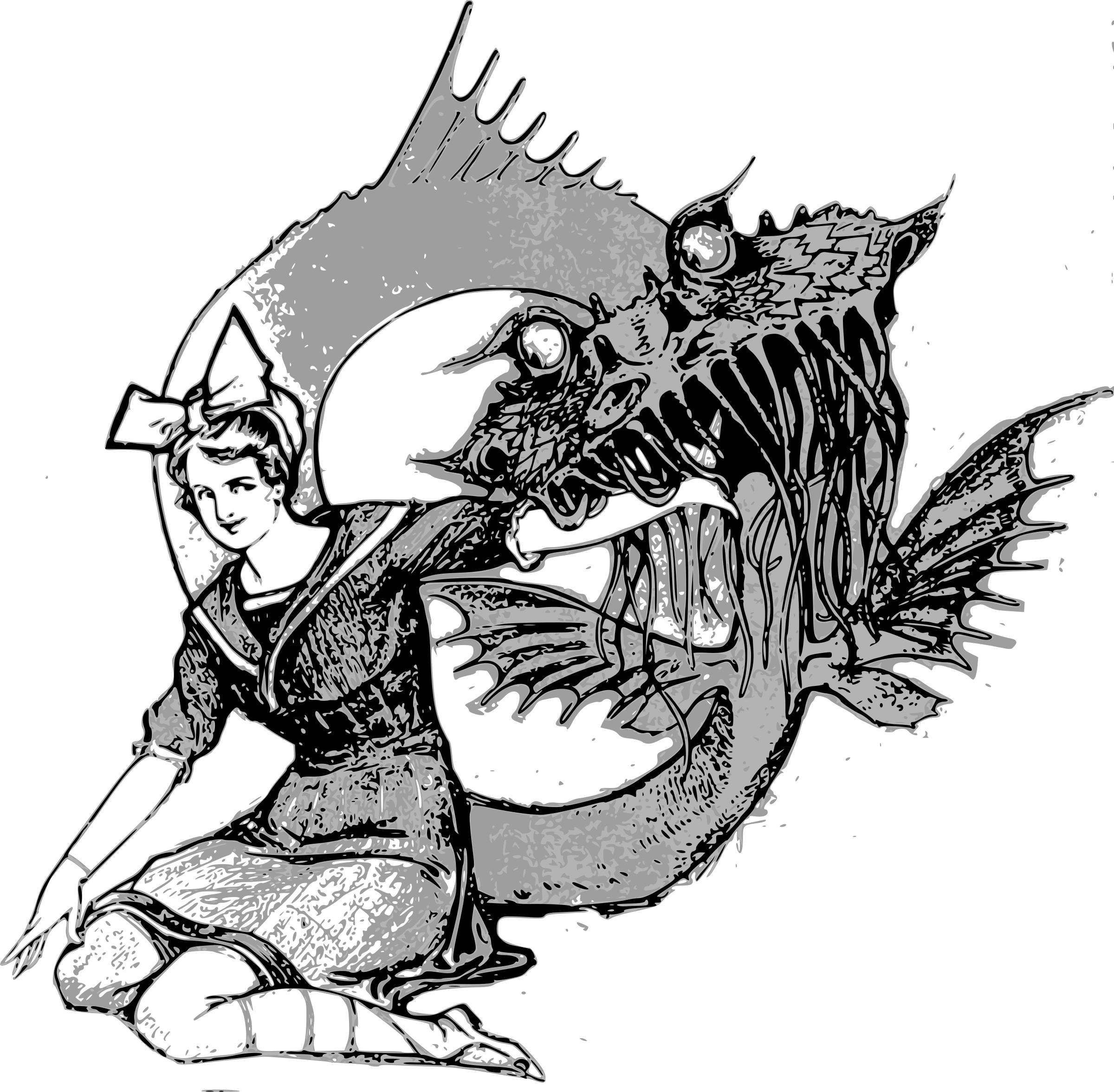 A Girl And Her Sea Monster Clipart (958x939), Png Download