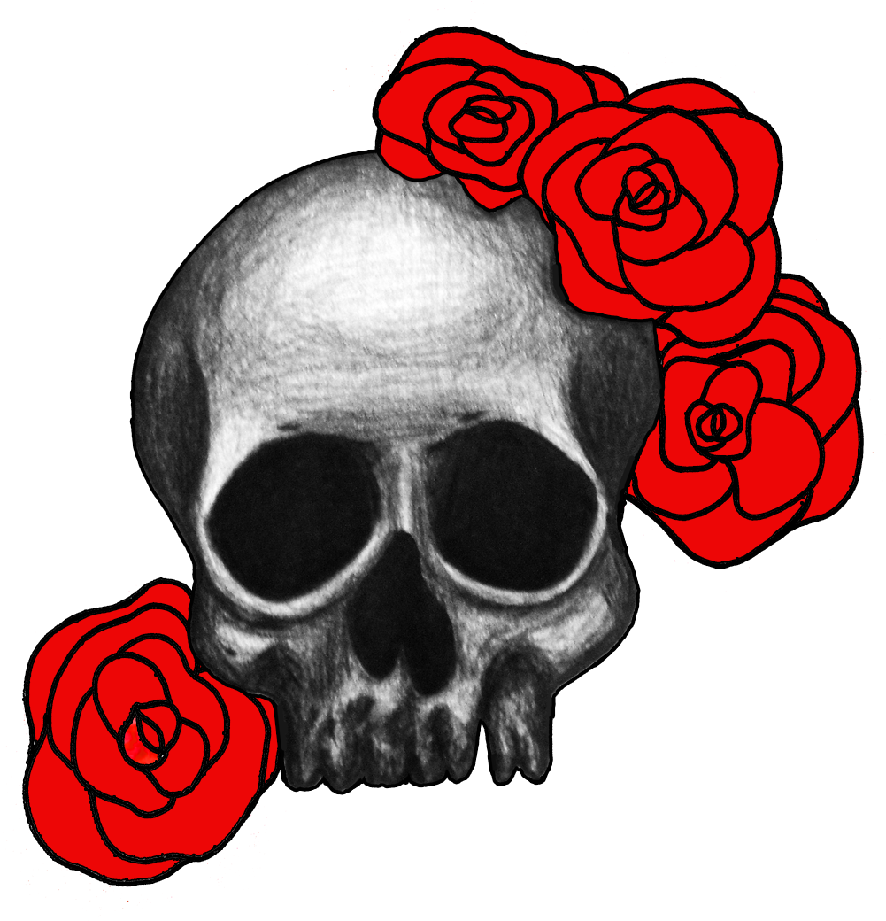 Skull And Roses Drawing At Getdrawings - Drawing Cool Rose Skull Clipart (1000x1056), Png Download