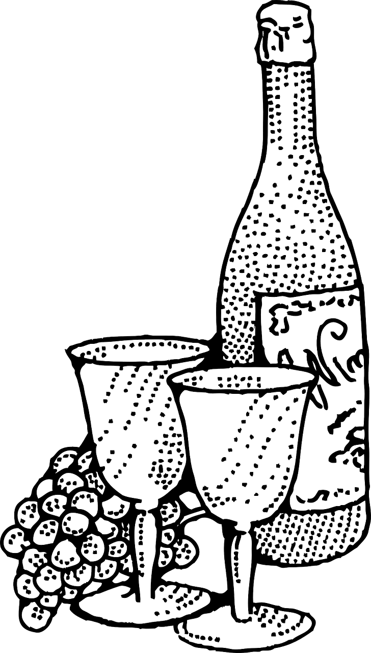 Wine Bottle And Two Glass Cups Clipart (600x1054), Png Download