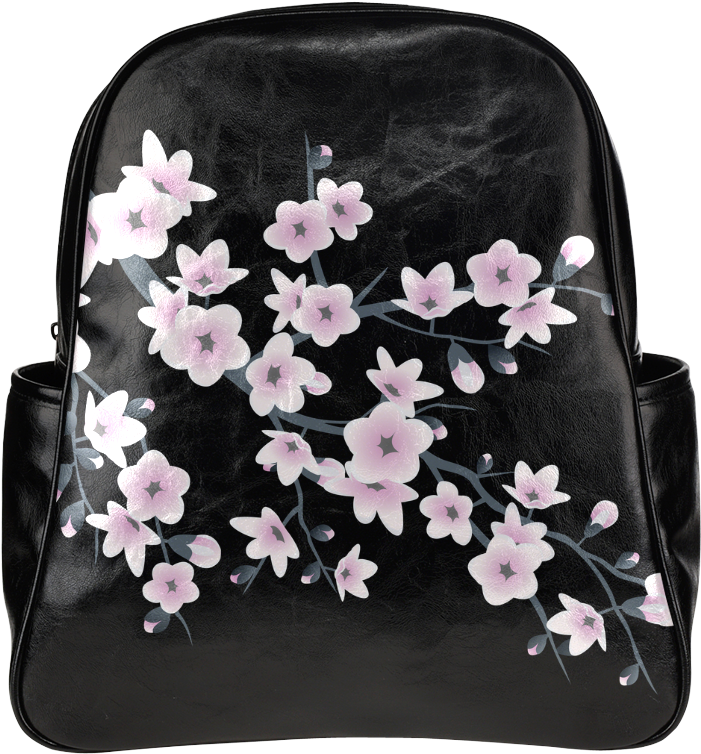 Cherry Blossoms Black Pink Sakura Floral Asia Multi-pockets - Cherry Blossom Clipart (1000x1000), Png Download