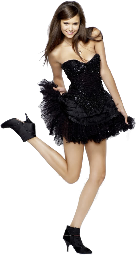 Picture - Nina Dobrev Black Dress Short Clipart (792x1008), Png Download