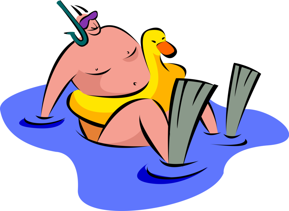 Vector Illustration Of Overweight Obese Fat Man At - Man On Beach Cartoon Png Clipart (959x700), Png Download