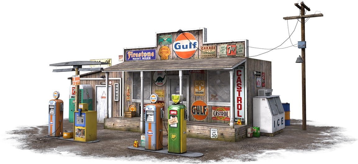 Old Gas Station Photos Clipart (1153x528), Png Download
