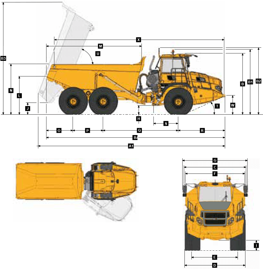 Bell B25e Articulated Truck Dimensions Clipart (1180x936), Png Download