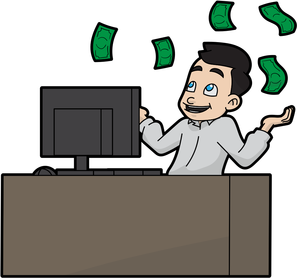 Cartoon Man Enjoying His Flying Online Money - Cartoon Clipart (1116x1024), Png Download