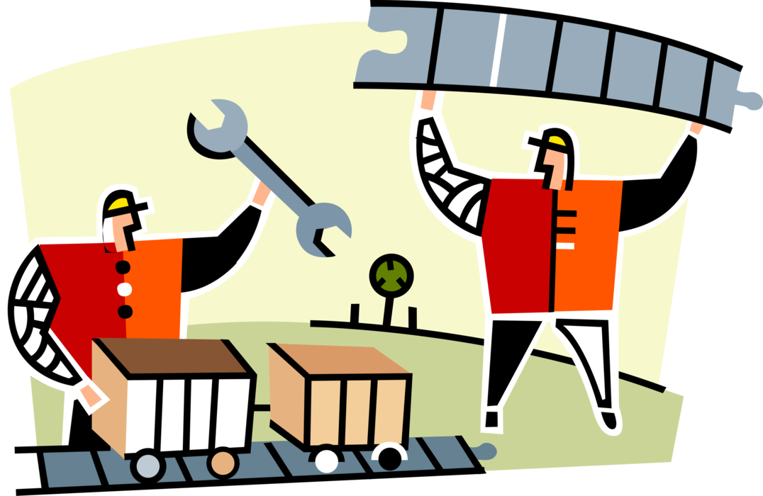 Vector Illustration Of Railway Construction Workers - Working On The Railroad Clipart - Png Download (1076x700), Png Download