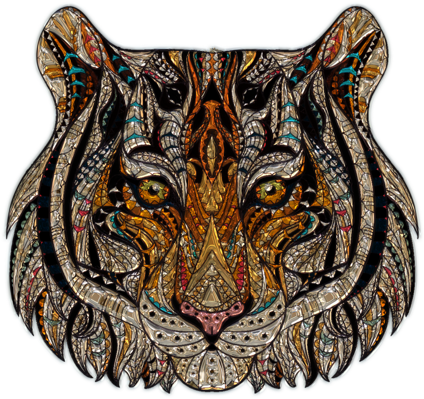 Tiger Head Metallizer Art - Zentangle Animal Designs Clipart (1024x906), Png Download