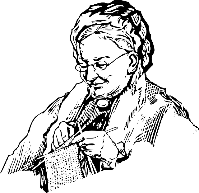 Woman, Knitting, Grandma, Old, Lady, Knit, Needles - Grandmother Black And White Clipart (640x620), Png Download