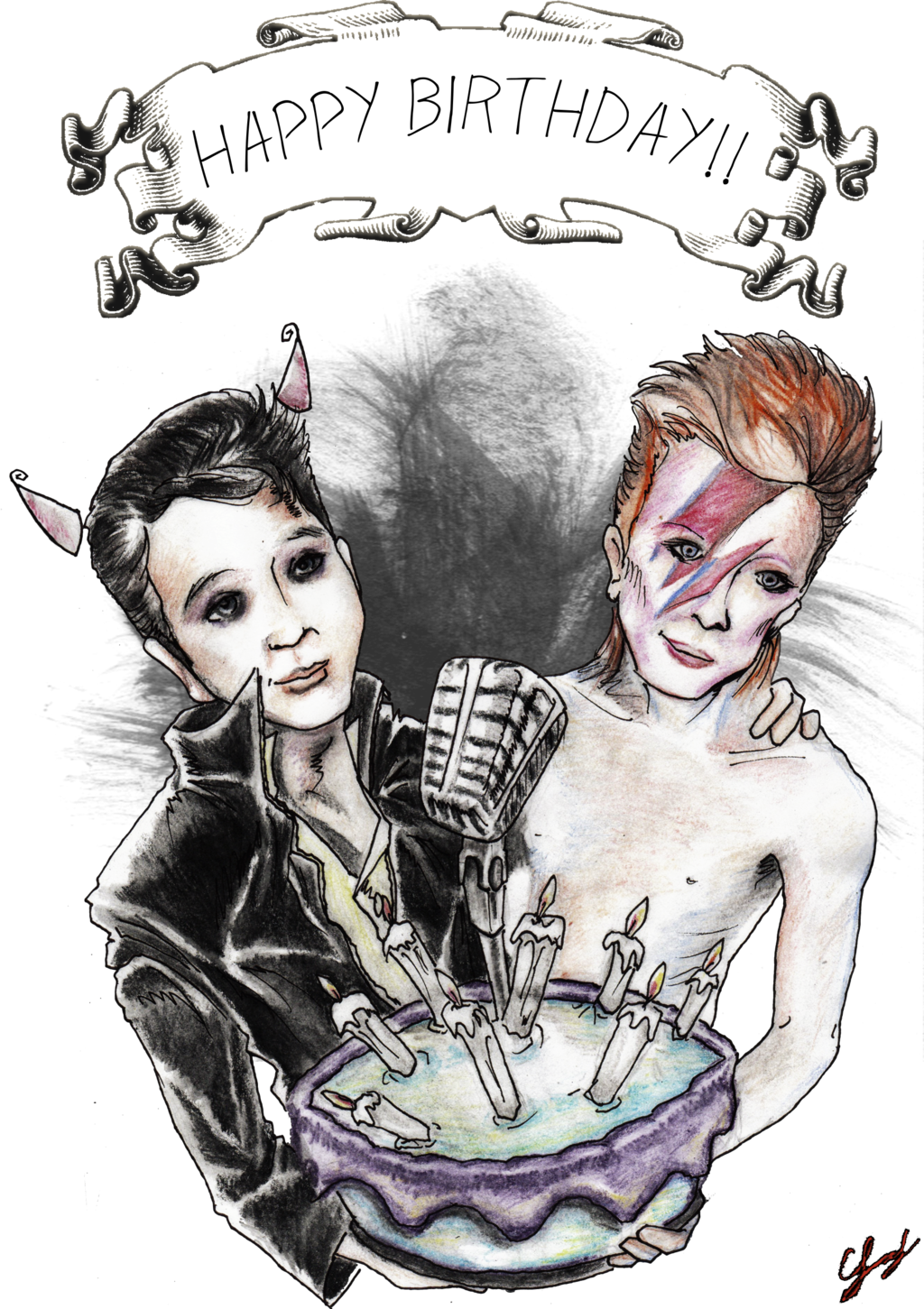 Happy Birthday Elvis Presley And David Bowie By Juanmaggot666 Clipart (1024x1451), Png Download