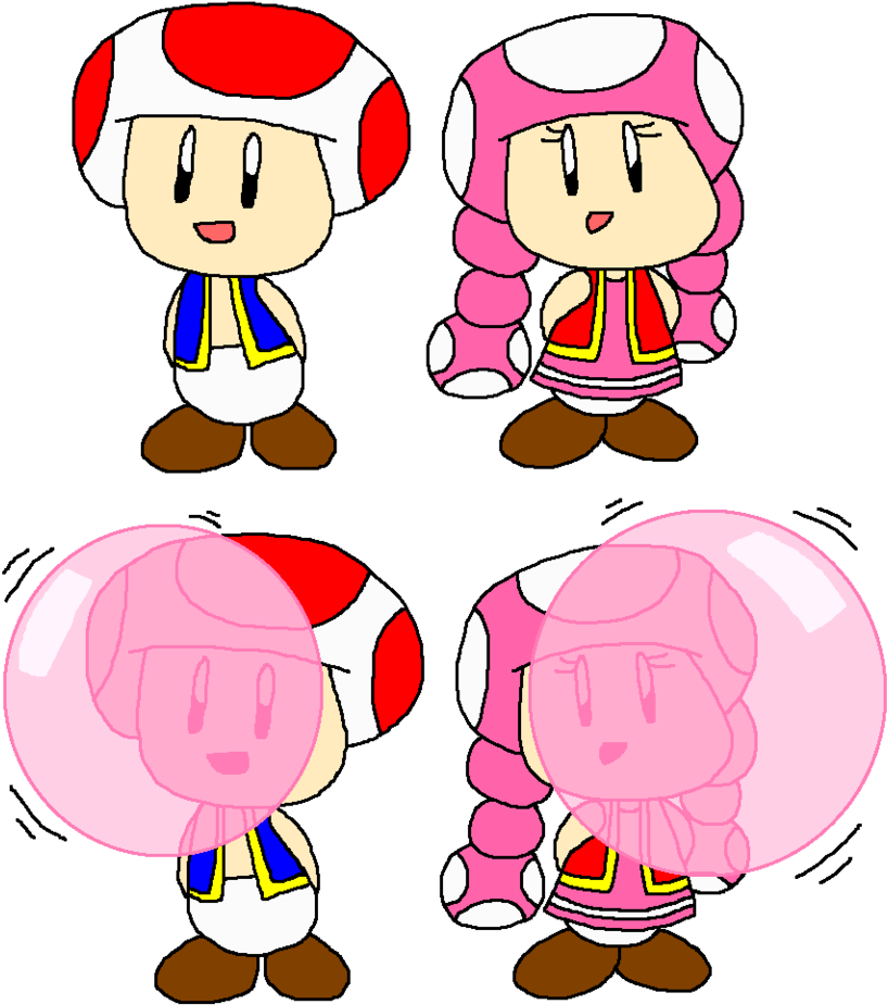 Toad And Toadette Normal And Bubble Gum By Pokegirlrules - Toad And Toadette Bubblegum Clipart (818x925), Png Download