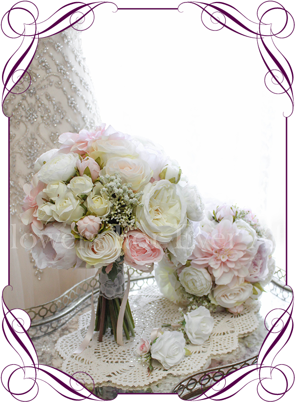 An Elegant And Romantic Silk Artificial Wedding Bridal - Artificial White Roses Wedding Bouquet Clipart (608x822), Png Download