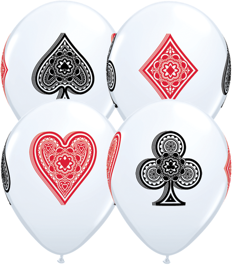 11" Card Suits Casino Latex Balloons Clipart (807x922), Png Download