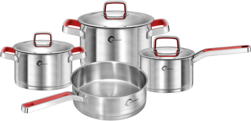La Fermeté 7 Piece Stainless Steel Cooking Pot Set - Lid Clipart (801x387), Png Download