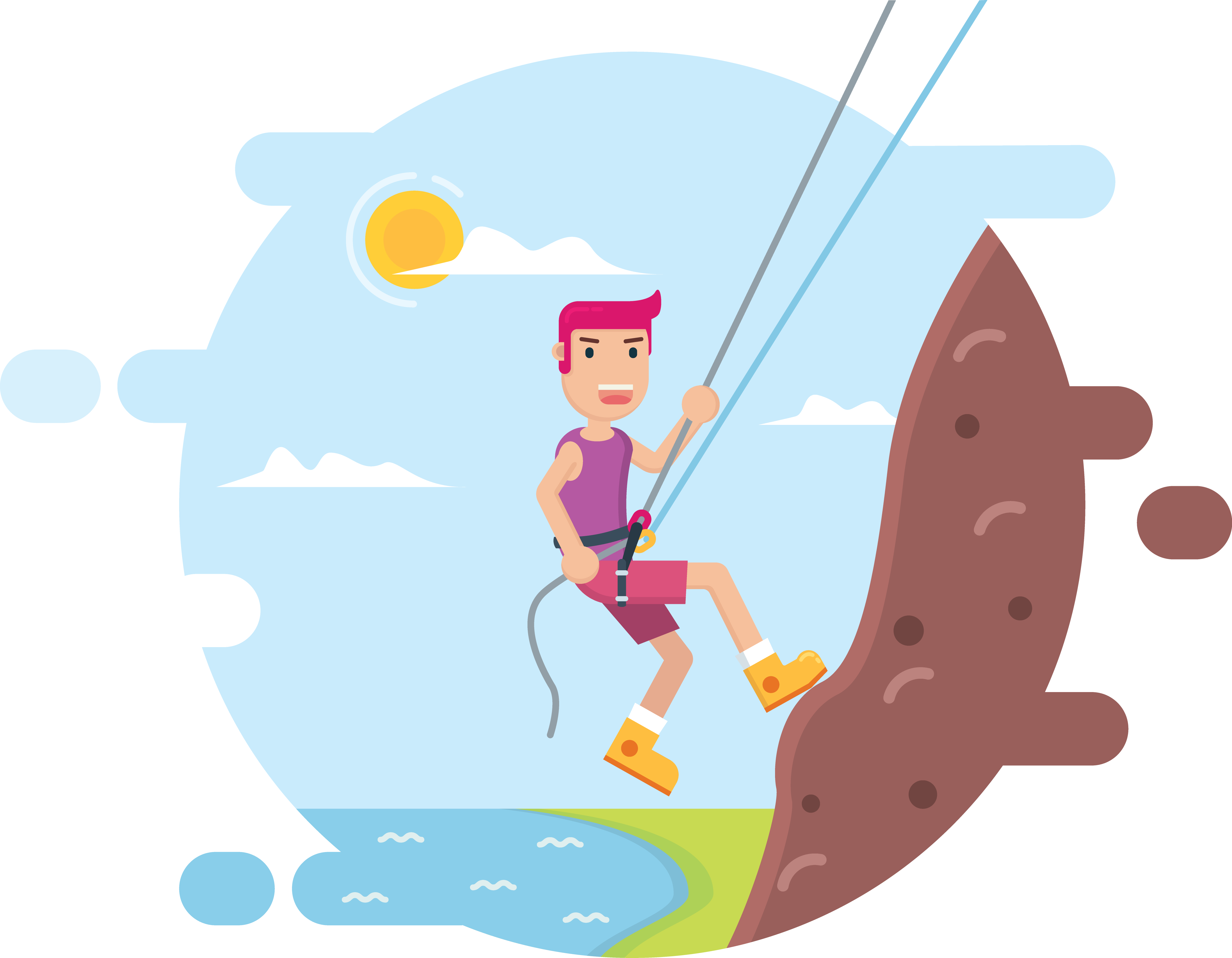 Mountaineering Abseiling Rope Men - Rappelling Cartoon Clipart (4907x3815), Png Download