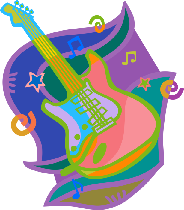 Vector Illustration Of Electric Guitar Stringed Musical Clipart (614x700), Png Download