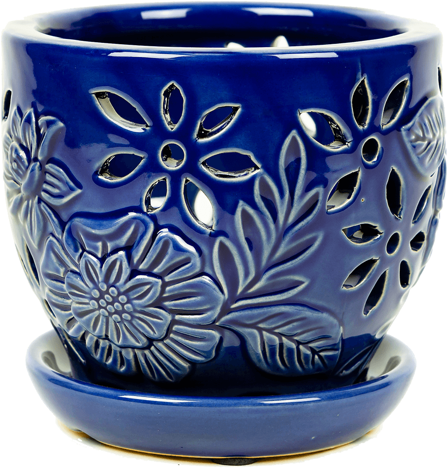 Vintage Floral Orchid Planter - Blue And White Porcelain Clipart (1000x1000), Png Download