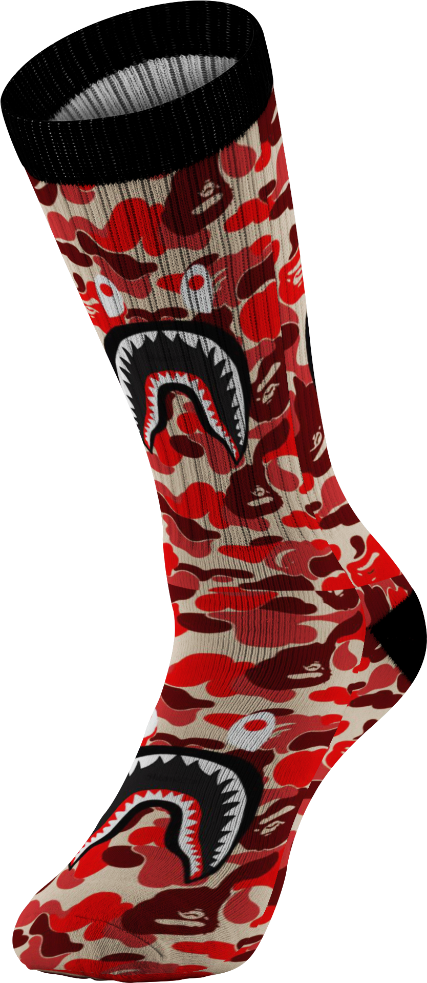 Customized Bape Red Camouflage Shark Design Print Socks, Clipart (2000x2000), Png Download