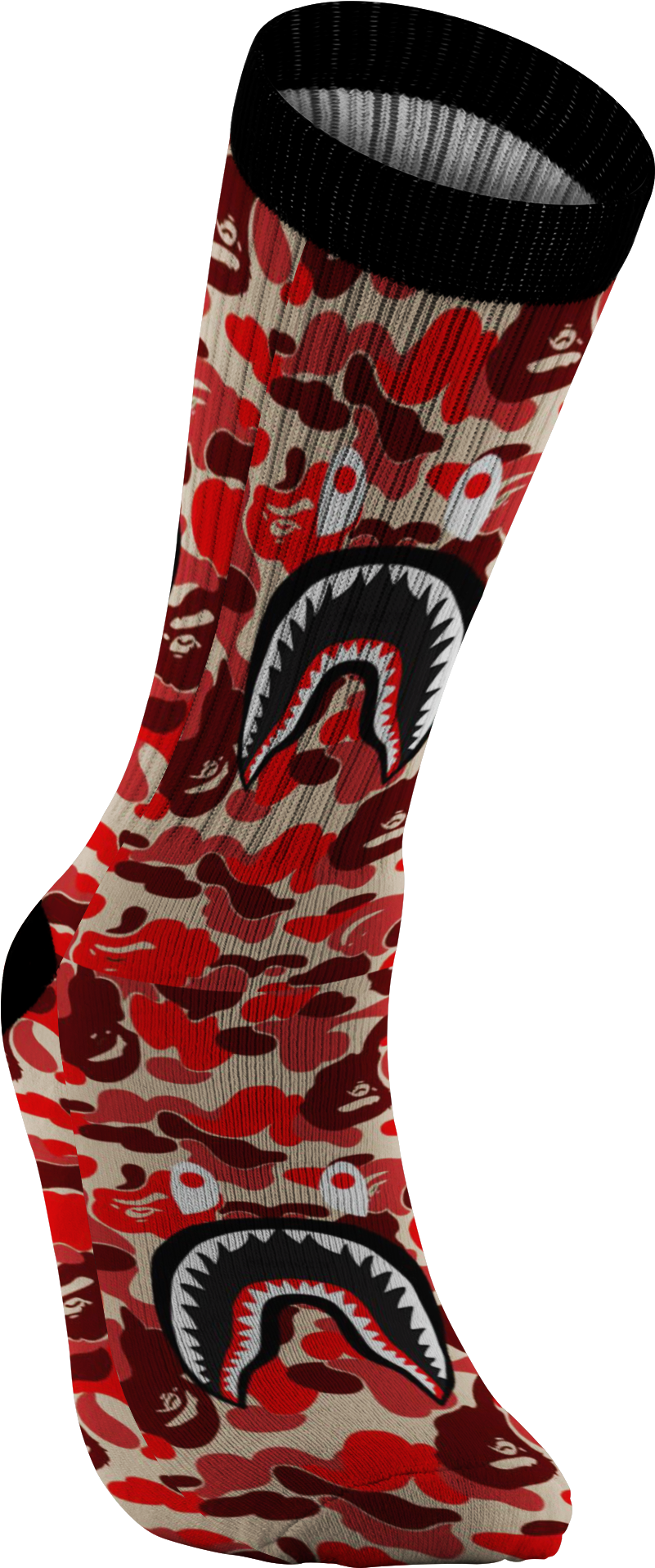 Customized Bape Red Camouflage Shark Design Print Socks, - General Lee Clipart (2000x2000), Png Download