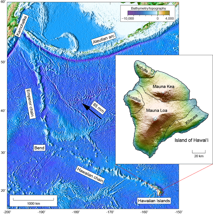 Bathymetric Map Showing The Hawaiian And Emperor Seamount - Bathymetry Map Emperor Seamounts Clipart (850x852), Png Download