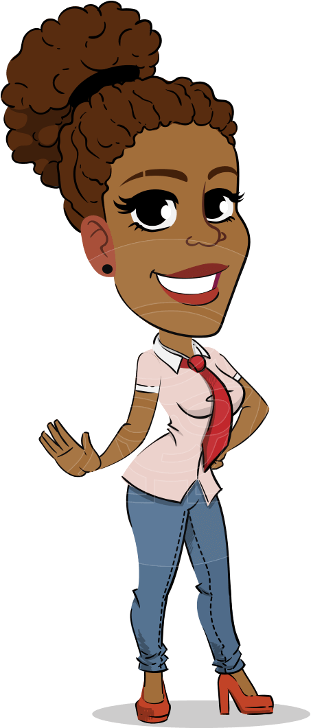 Flat Cartoon African-american Girl Vector Character Clipart (957x1060), Png Download