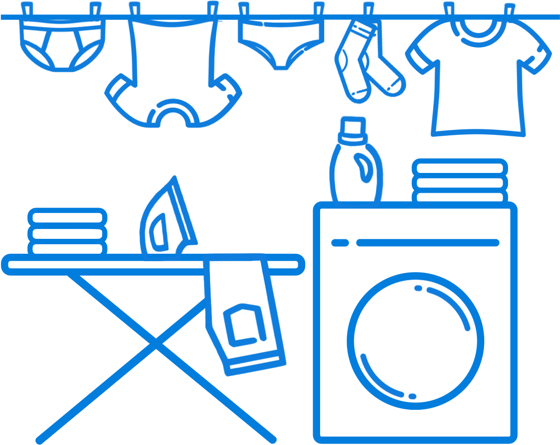 A Laundry Room With Clothes On A Hanger And An Iron - Laundry Pictures Png Clipart (1135x923), Png Download