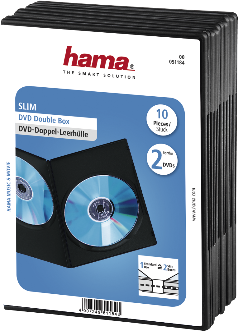 Slim Dvd Double Jewel Case, Pack Of 10, Black - Dvd Doosjes Hema Clipart (1100x1100), Png Download