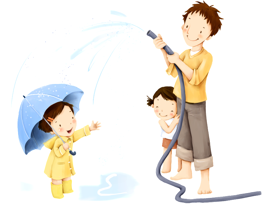 Cartoon Character Playing With Water Spray Clipart (868x675), Png Download