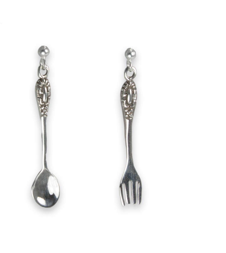 Sterling Silver Spoon & Fork Earrings Clipart (750x838), Png Download