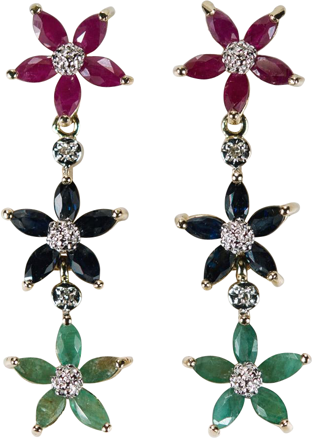 Ruby Sapphire Emerald Diamond Earrings , Png Download - Earrings Clipart (629x882), Png Download
