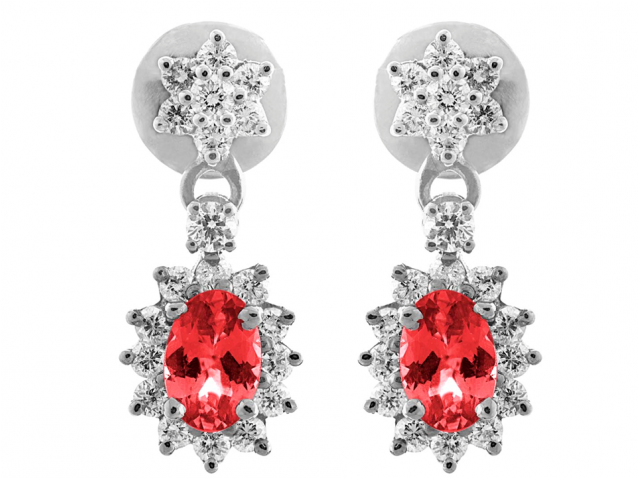 Burmese Ruby And Diamond Earring Set In 18k White Gold Clipart (637x637), Png Download