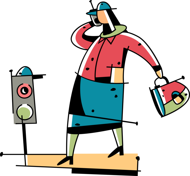 Vector Illustration Of Businesswoman Speaks On Mobile Clipart (755x700), Png Download