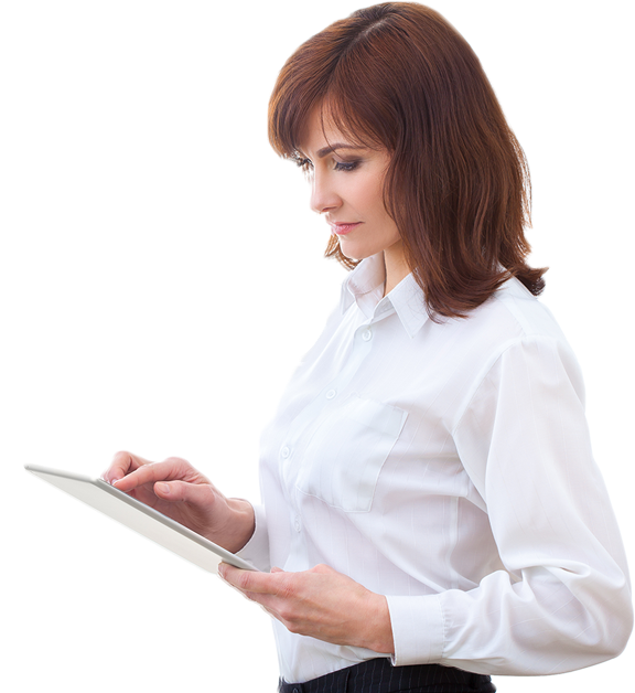Woman With A Tablet - Woman Tablet Png Clipart (600x650), Png Download