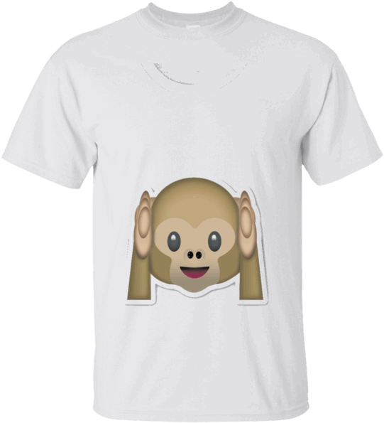 Monkey Emoji T-shirt Hear No Evil Hands Over Ears Listen - Monkey Covering Ears Emoji Clipart (600x600), Png Download